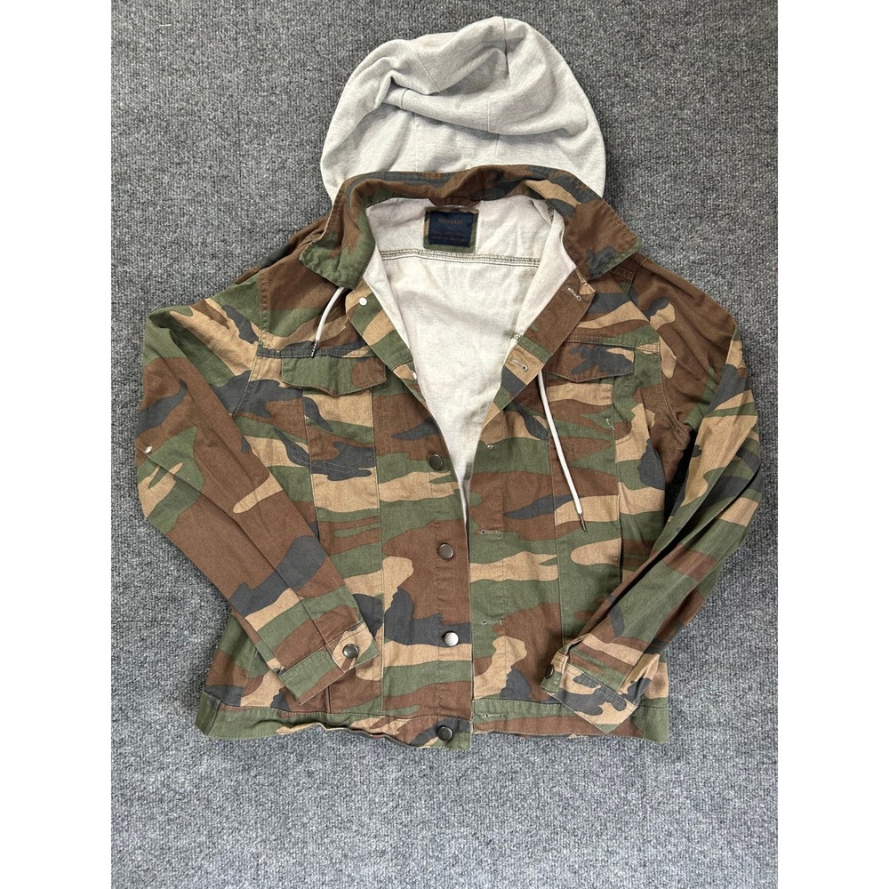 Nomad Camo Hooded Utility Jacket Mens Large Green Brown Military Style Button Up